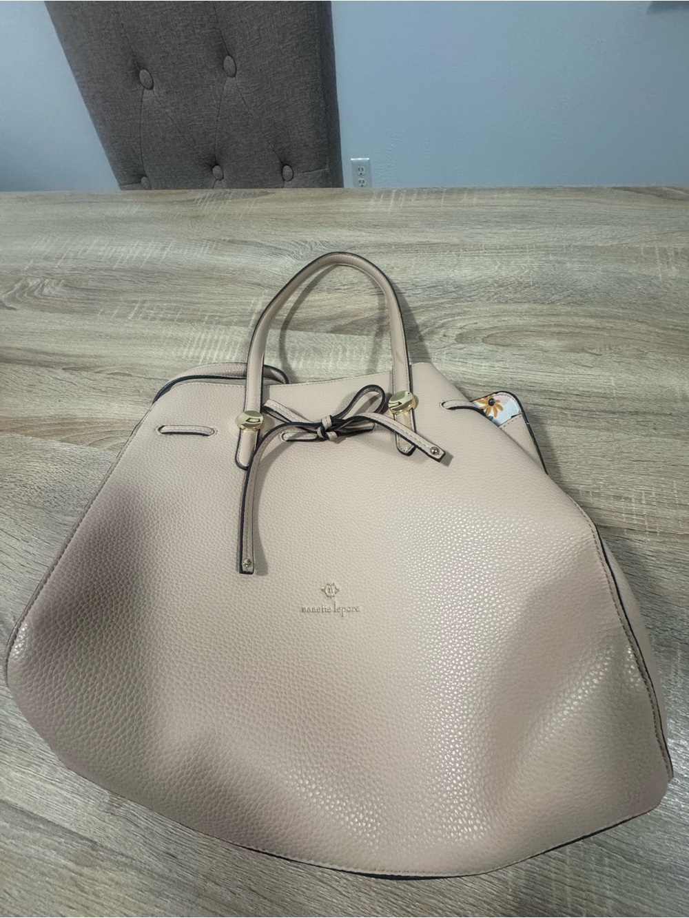 Neutral Pebbled Satchel with Bow Accent by rachel rachel roy